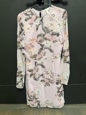 Floral Long-Sleeve Sheath Dress in Light Pink